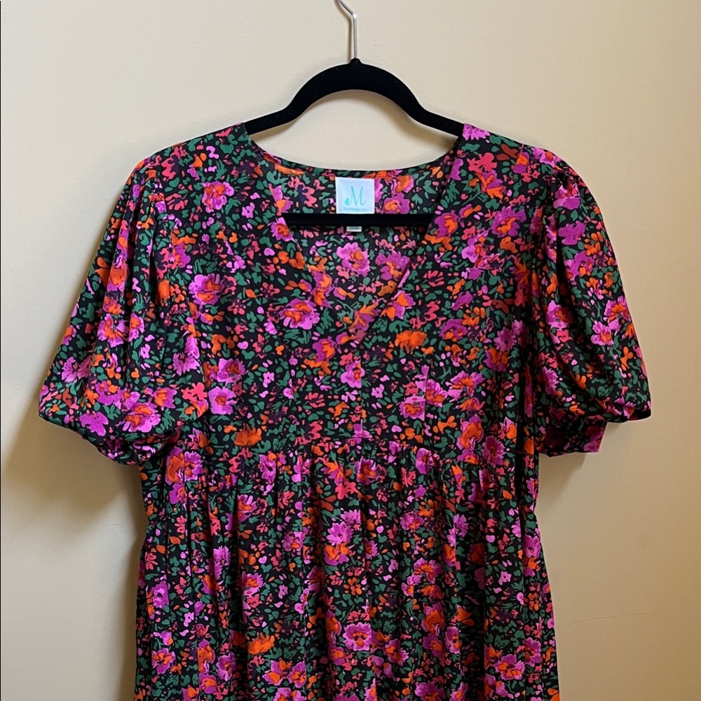 Floral Mini Dress in Pink and Orange